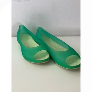 Women's Green Carlie Crocs Slip on Ballerina Summer Waterproof Open Toe Flat 8.5
